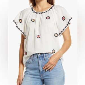 Madewell White Blouse with Floral Embroidery